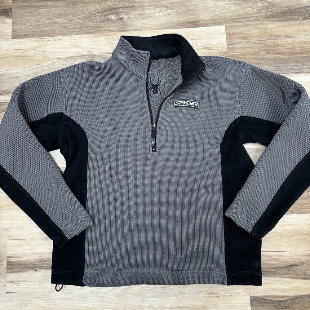 Spyder 1/4 Zip Pullover XL Waffle Knit Fleece Jacket Grey Black Activewear